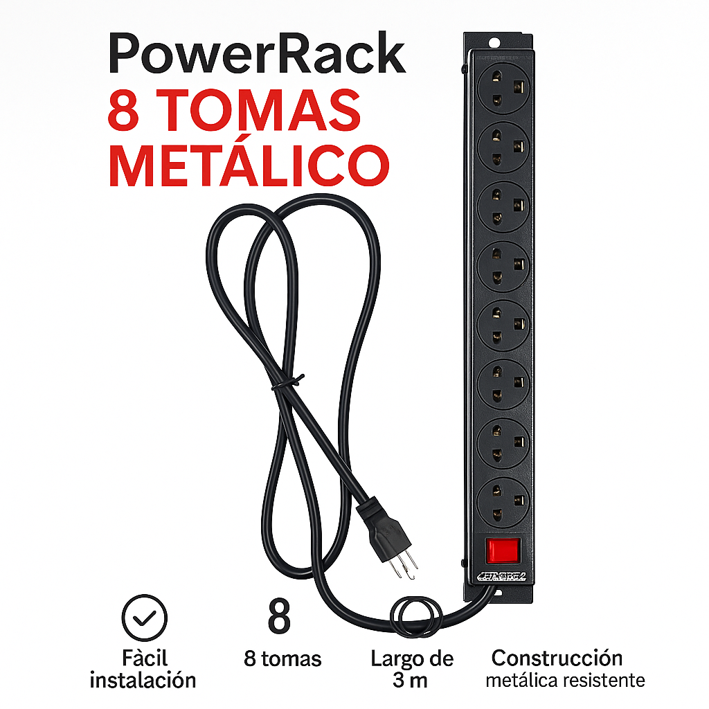 PowerRack 8 Tomas Metalico PDU Nacional con Fusible