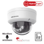 Domo IP 2 Megapixel / Smart Hybrid Light / 2 Micrófonos Integrados / Infrarojo 30Mts / ACUSENSE / Exterior IP67 / Entrada Salida de Alarma y Audio / Micro SD / Metal / ACUSEARCH