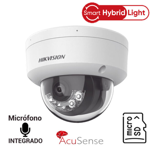 Domo IP 2 Megapixel / Smart Hybrid Light / 2 Micrófonos Integrados / Infrarojo 30Mts / ACUSENSE / Exterior IP67 / Entrada Salida de Alarma y Audio / Micro SD / Metal / ACUSEARCH