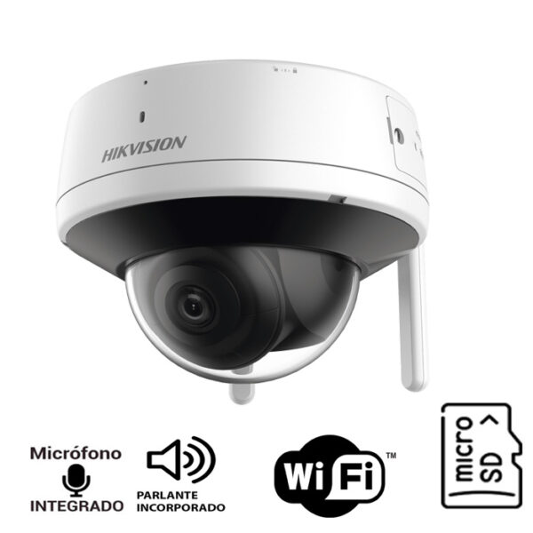 Domo IP 2 Megapixel / Lente 2.8 mm / Infrarojo 30 mts / Exterior IP66 / Wi-Fi / WDR 120 dB / Micrófono y Bocina Interconstruido / MicroSD